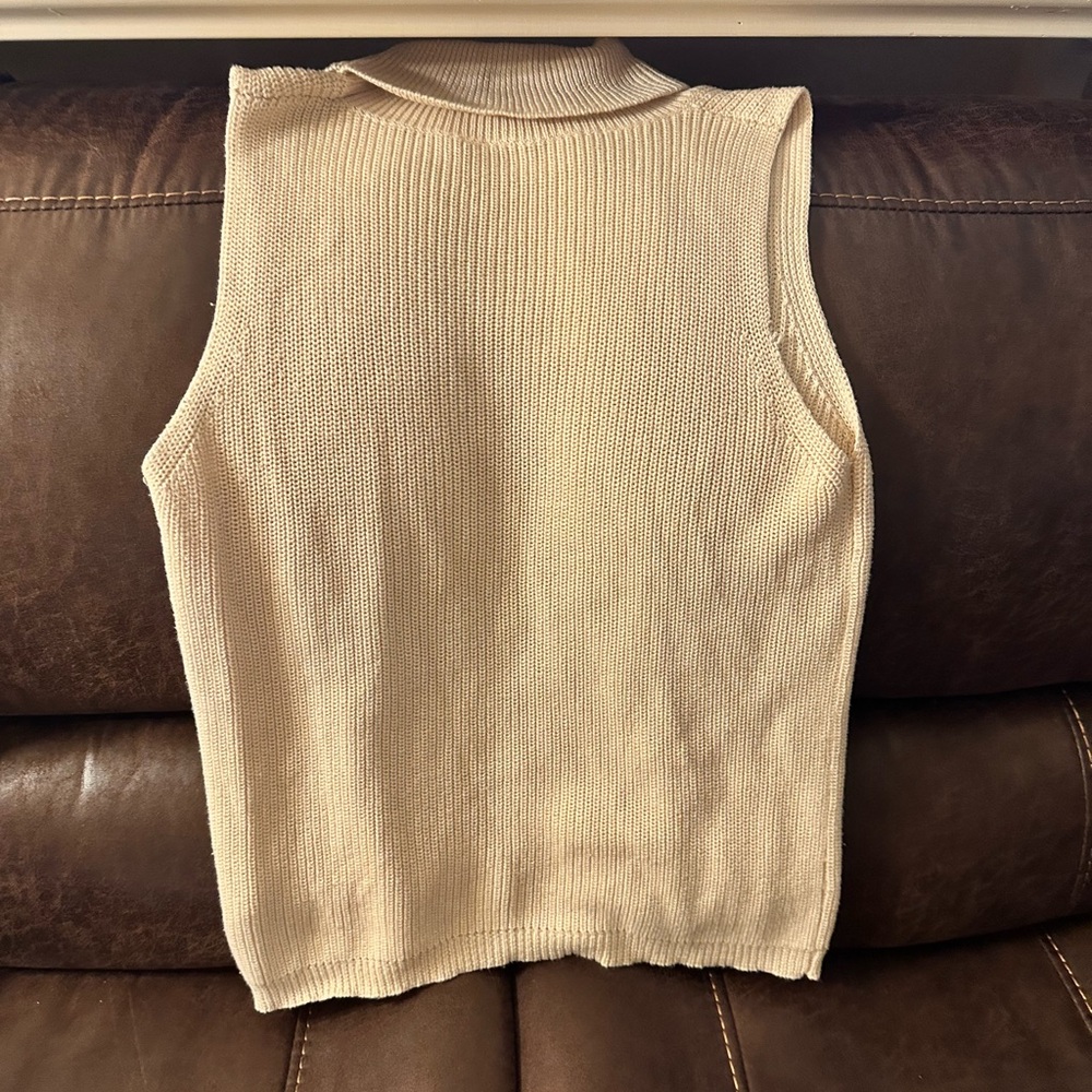 Cream Sleeveless Knit Turtleneck